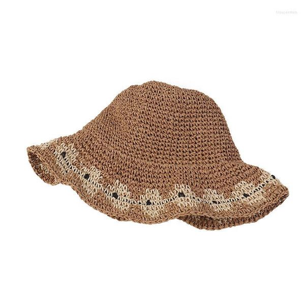 Cappelli a tesa larga Secchio di fiori estivi per le donne Protezione solare da viaggio all'aperto Cappello di paglia Cappello da sole pieghevole Ladies Vacation Beach Gorras HombreWide