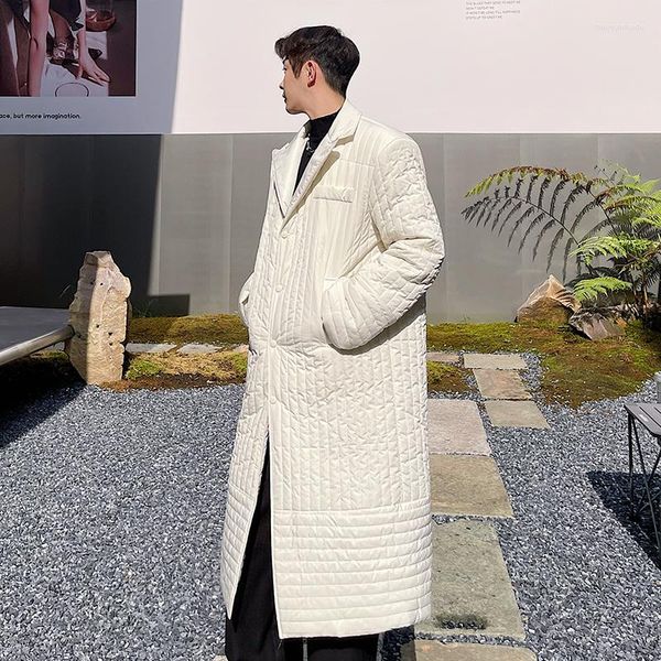 Piumino da uomo invernale da uomo a righe Giappone coreano Streetwear Moda allentato Casual Vintage Parka lungo in cotone Cappotto Capispalla Giacca calda da uomo
