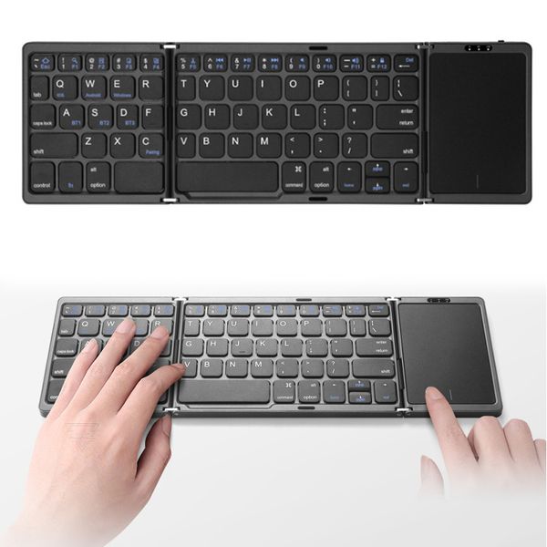 Layout preto do teclado sem fio Mouse dobrável portátil e bolso combinado dobrável para laptop para celular almofada 3 dispositivo