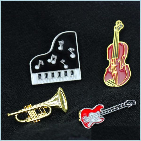 Pins Broschen Farbige Revers Pin Broschen Vintage Violine Und Klavier Gitarre Instrumente Abzeichen Kreative Mädchen Brosche Musik Student Tasche Dhwvm