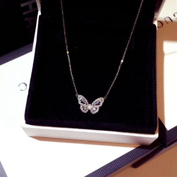 Серебряное покрытие CZ Циркон бабочка подвесной ожерелье блестящее хрустальное свадебное ожерелье украшения для валентинки 170o