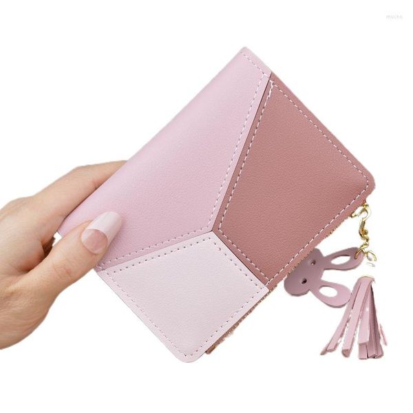 Portafogli Borsa da donna geometrica Cute Pink Pocket Portamonete Porta carte Portafoglio patchwork Lady Female Portefeuille Clutch