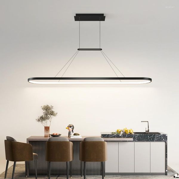 Lampadari Lampadario moderno a sospensione per sala da pranzo Isola della cucina Lampada a sospensione in oro bianco nero Lampada da tavolo lunga Apparecchio di illuminazione per interni