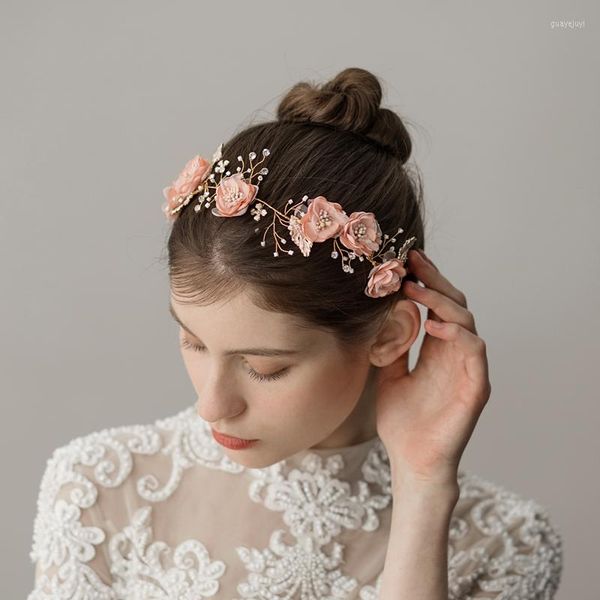 Copricapo O335 Fasce per capelli fantasia floreale dolce matrimonio in cristallo per ragazze Fascia per capelli da sposa con fiori rosa