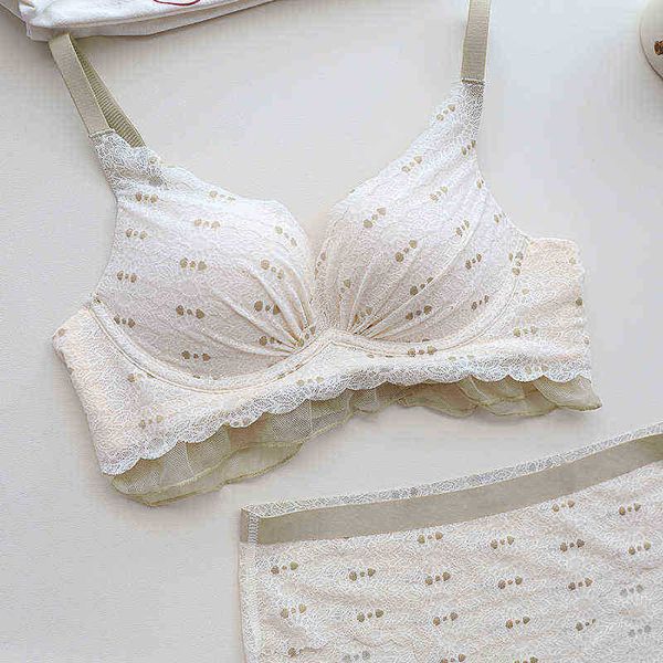 BHs Sets Raspberry Little Bralette Weiche Unterwäsche Weibliche Spitze Kein Stahlring Kleine Brust Dicke Tasse Sammeln BH Slips Set T220907