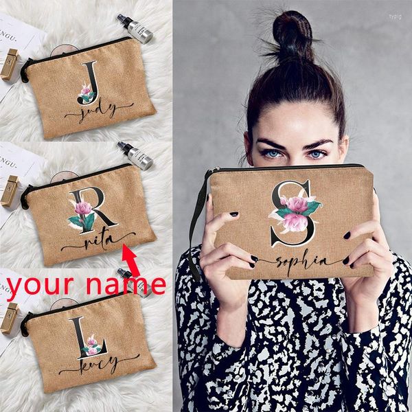 Bolsas de cosméticos personalizados maquiagem personalizada maquiagem de honra Bacharel em festas de despedida de linho bolsas de linho Organizador de higiene pessoal de viagem