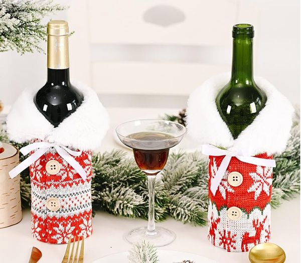 Coperture per bottiglie di vino in maglia natalizia Fiocco di neve Albero Vini Bottiglie Coprire con coperchio per birra Bowknot Capodanno Decorazione per la casa di Natale SN4717