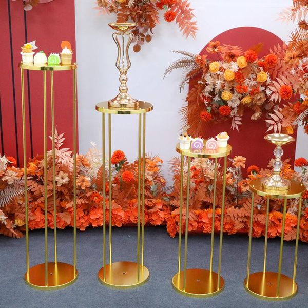 Parti Dekorasyonu Parlak Altın Düğün Merkezi Çiçek Buket Tutucu Kısah Tatlı Masa Sütun Sütun Silindir Yolu Kurşun Kek Kurabiye