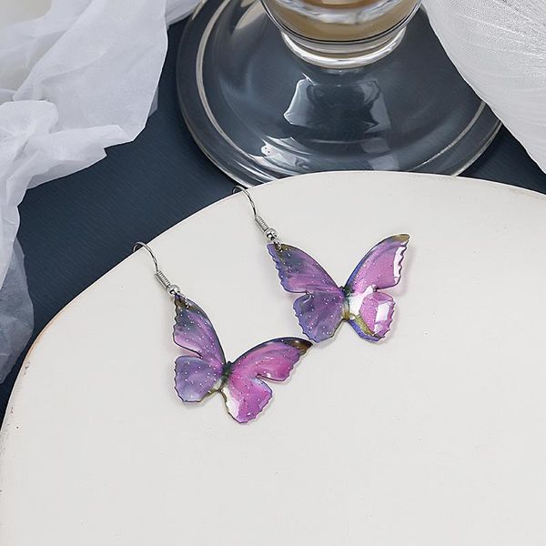 Hoop Ohrringe VSnow Koreanische Fee Lila Simulation Schmetterling Haken Ohrring Für Frauen Temperament Kleber Arcylic Insekten Schmuck Pendientes
