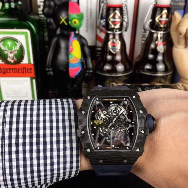Роскошные мужские часы Механические часы Rm35-02 Швейцарский автоматический механизм с сапфировым стеклом и каучуковым ремешком Швейцарский дизайнерский бренд Спортивные наручные часы