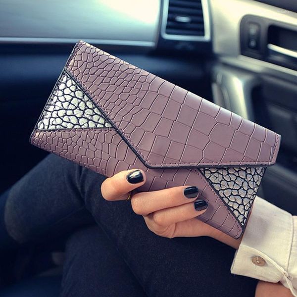 Wallets Mulheres moda Alligator Pattern Design Casual Pesses Pu couro Mulher longa carteira de carteira de crocodilo para jovens meninas