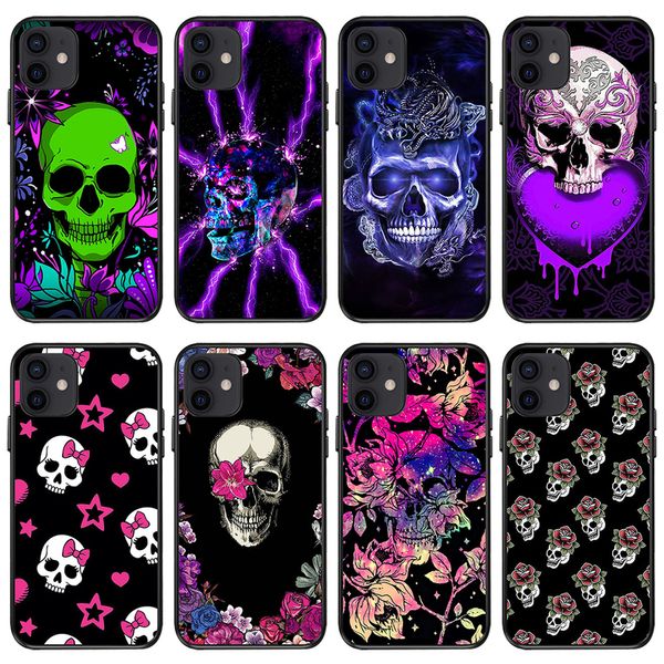 Hayalet Kafatası Yumuşak TPU Kılıfları İPhone 15 14 Pro Max 13 12 12 XR XS X 8 7 Plus 6 6S Çiçek Lover Mutlu Cadılar Bayramı Balkabağı Fener Baskı Siyah Moda Telefon Arka Kapak Cilt