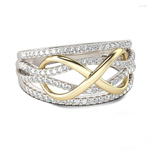 Anéis de casamento colorido dourado Luxury infinito anel eternidade de zircão de zircão de cristal twisting sem fim para mulheres de jóias de noivado presentes