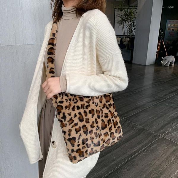 Borse da sera Borse da donna grandi con stampa leopardata vintage in peluche con tracolla in pelliccia sintetica da donna Borsa a tracolla casual invernale da donna