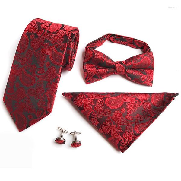 Bow Ties Gusleson klasik kravat seti 8cm ipek jakar erkek kravat gravata hanky cufflinks bowtie düğün partisi hediyesi