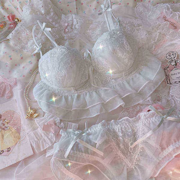 Set di reggiseni Girly Princess Underwear Lace No Steel Ring Cute Micro Gathering Bra Set Bow Floral Tube Top Sweet Lingerie con mutande T220907