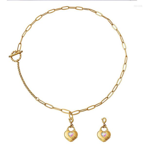 Подвесные ожерелья изящный из нержавеющей стали Стеклянный Сердце Съемное ожерелье для пряжки для женщин золотой цвет двойной воротник 2022