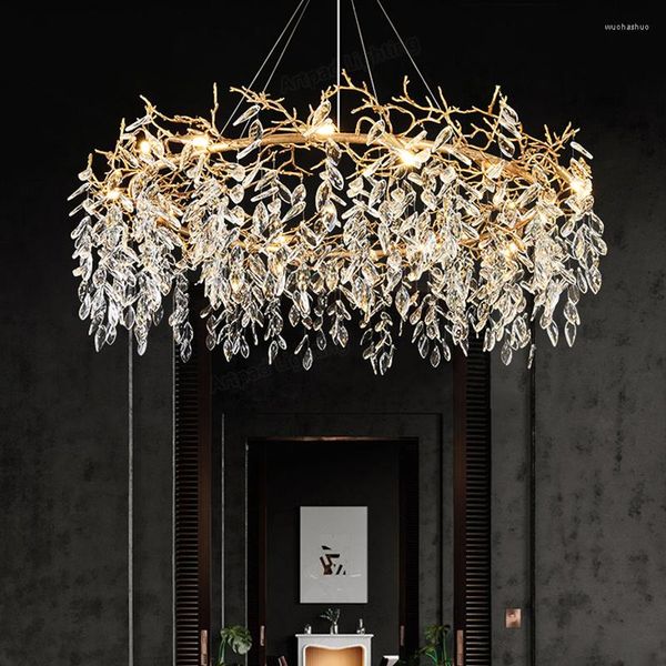 Candeliers modernos de cristal de luxo metal longo/redondo lâmpada de jantar sala de estar de estar el hall interior art déco luminárias