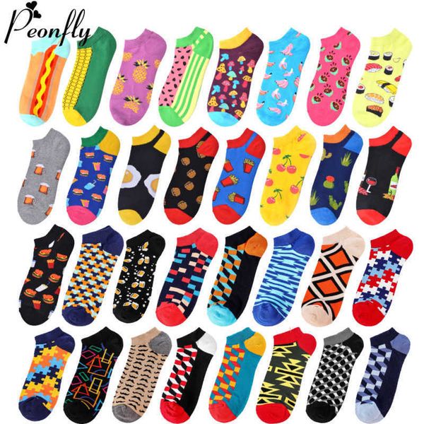 Meias masculinas Slippers Socks Men Men Invisible Novelty 2020 Primavera Verão Happy Funny Hamburger Cactus tornozelo penteado meias de barco de algodão peonfly t221011