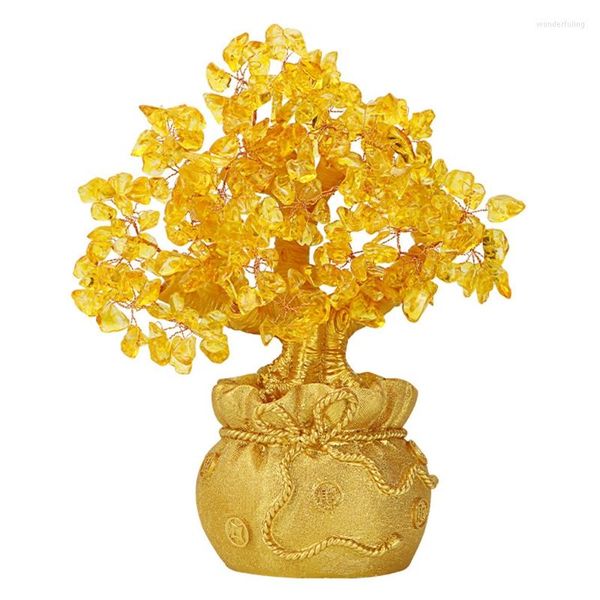 Figurine decorative Cristallo giallo Citrino creativo Albero fortunato Feng Shui cinese Denaro Fortuna per ornamento desktop Decorazioni per la casa