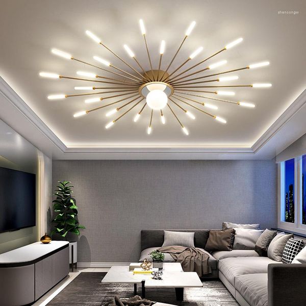 Lustres modernos para a sala de estar 2022 Garotas Bedroom Luminária interna Gold Gold Black Fireworks teto Lâmpada Decoração em casa
