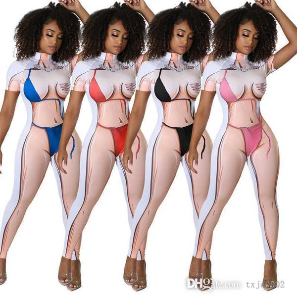 New Women Fashion Skinny Tute Pagliaccetti Designer Sexy Manica corta Posizionamento Stampato Cerniera invisibile Body Clubwear