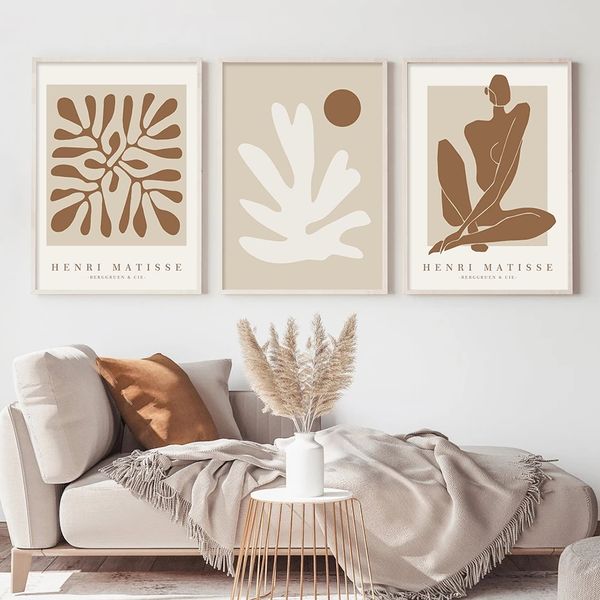 Leinwandgemälde, Boho-Abstrakte Matisse-Beige-Weiß-Linie, Wandkunst, Poster, minimalistische Leinwandgemälde, Druckbild, Wohnzimmer, Inneneinrichtung, Heimdekoration