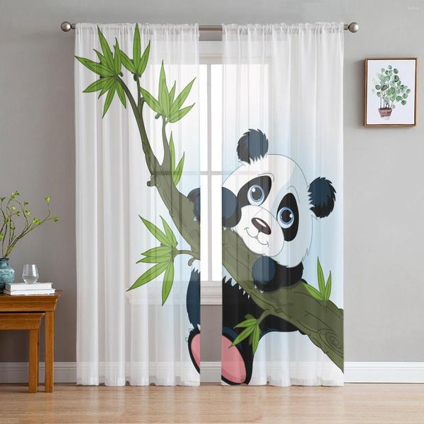 Занавес животное милые панда бамбуковые мультфильм мультфильм чистые шторы для гостиной
