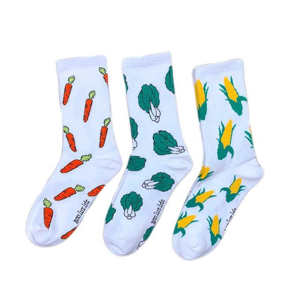 Meias masculinas Moda Harajuku Mulheres Men Socks Street Algodão engraçado vegetais de cenoura de cenoura de milho Hiphop