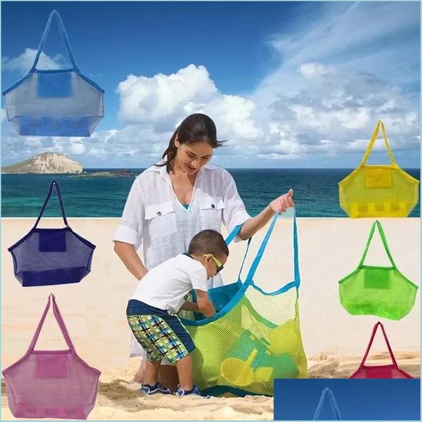 Outra organização de armazenamento doméstico Organização ao ar livre malha de malha de praia infantil areia fora dobrável Protable Kids Beachs Toys Sacos de roupas de brinquedo storag dhdm4