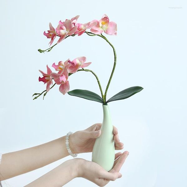 Flores decorativas 9 cabeça de látex phalaenopsis flor real touch orquid