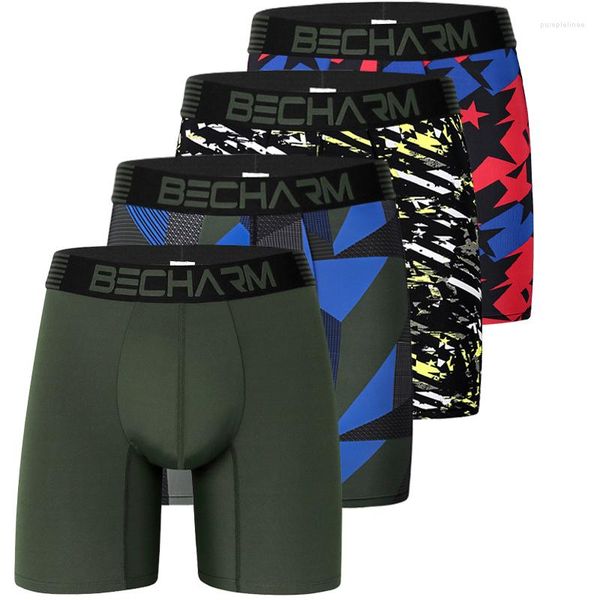 Unterhosen 2022 Becharm Herren Boxer Höschen Sport Shorts für Männer Slips Set Unterwäsche Nylon Lange Homosexuell Sexy Camouflage Solide Kleidung