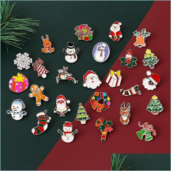 Pinos broches broches de esmalte pino e crach￡s desenho animado santa e elk sell meias boneco de neve broooch de luxo de natal presentes por atacado 1 dht7j