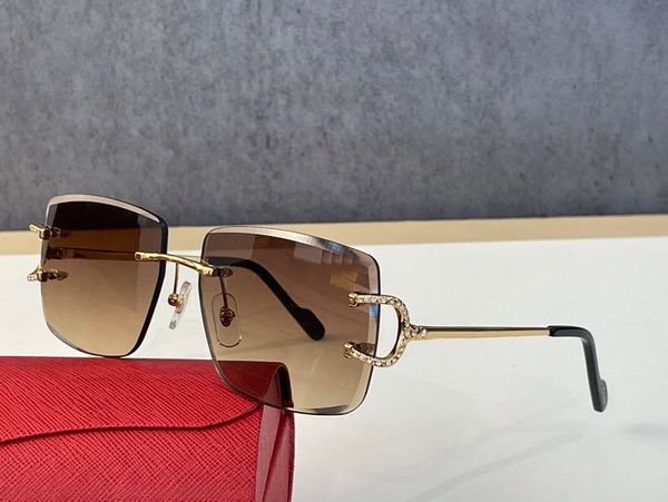 Elmas kesim tasarımcı güneş gözlüğü kadınlar için kenarsız kare klasik kişilik cam 6 renk altın gümüş erkekler carti güneş gözlükleri güneşlik adam gözlüklü lunettes