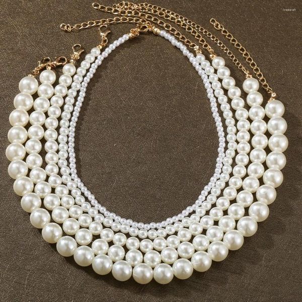 Подвесные ожерелья Hi Man 0,4 мм-1,4 мм белый круглый жемчуг с бусинными струнами Женщины роскошные темперамент свадебные свадебные украшения