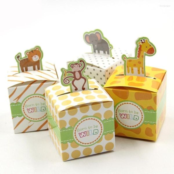 Confezione regalo 1 set Scatole di caramelle per animali dei cartoni animati Sacchetto di carta carino per bambini Compleanno Jungle Safari Decorazioni per feste Decorazioni per baby shower Forniture per la casa