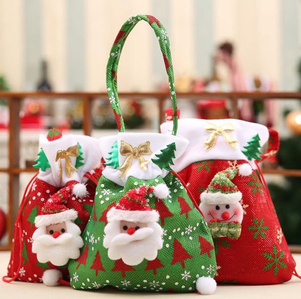 Frohe Weihnachten Santa Sack Geschenkgeschenke Tasche Weihnachten Schneemann Süßwaren Taschen Weinstock Flasche Weihnachtsdekoration SN6835