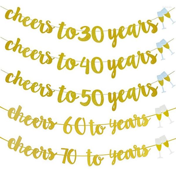 Decoração de festas aplaudem a 30 40 50 60 70 anos e bandeira de glitter de ouro de champanhe para 21º 30º 40º 50º 60º 70º aniversário