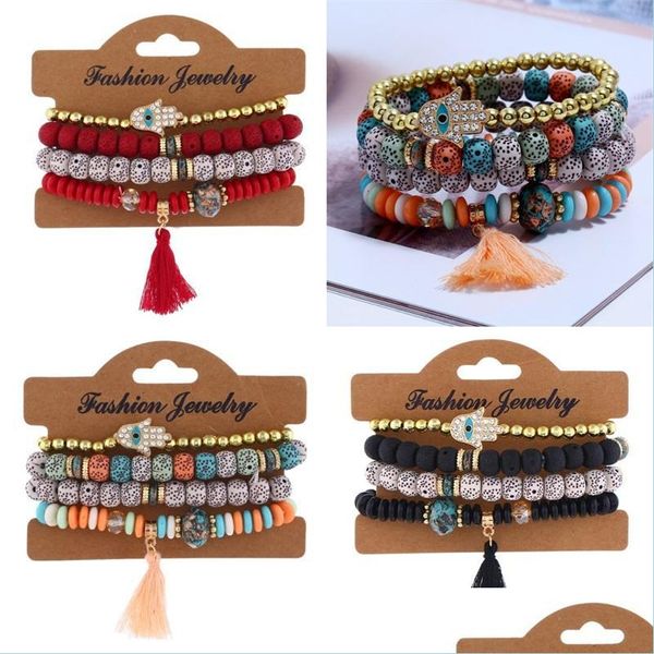 Fios de miçangas de miçangas retro -étnicas fios de pulseira jóias femininas moda mtilayer borla de mtilayer charme vintage pulseiras 4 dhfqi