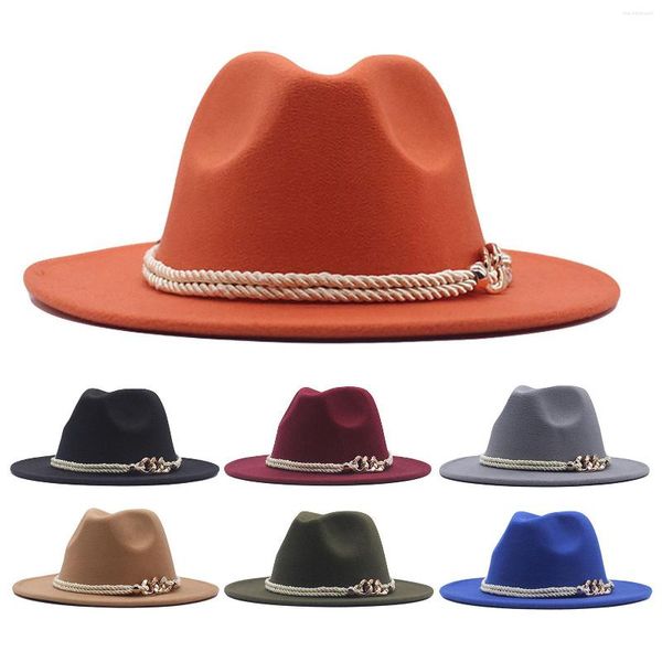 Beralar Fedora Şapkası Kadınlar İçin Erkekler Vintage Geniş Brim Rancher Kemer Moda Şık Sonbahar Yün Kuşak Panama Caz