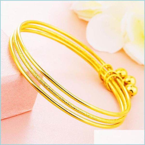 Bangle Girls sottile 3 pezzi braccialetti Set braccialetto in oro 18 carati donne coppie di nozze gioielli all'ingrosso della fabbrica 243 W2 consegna di goccia 2022 Bracciale Dhfzx