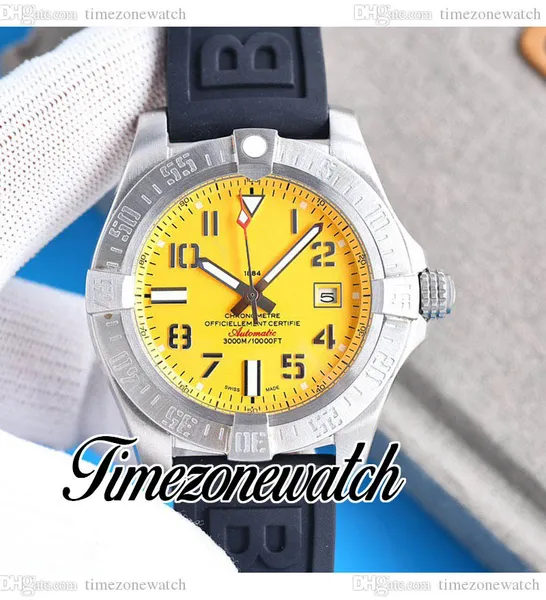 43mm II DIVE Seawolf A17331101I1S2 Homens automáticos relógios A17331101 Caixa de aço Dial amarelo Número branco Marcadores de pulseira de borracha Relógios TWBE TimeZoneWatch C138a2