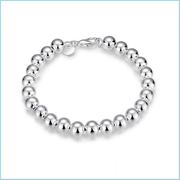 Catena a maglia 925 Sterling Sier 8Mm palla rotonda braccialetti a catena con perline costume di moda donna / uomo gioielli consegna di goccia 2022 Dhpmf