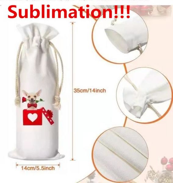 2023 14x5,5 Zoll Weihnachtsdekorationen Sublimation Blanko Weinflaschenbeutel mit Kordelzug Wiederverwendbare Geschenktüte Bulk für Halloween Weihnachten DIY Hochzeitsfeier wly935