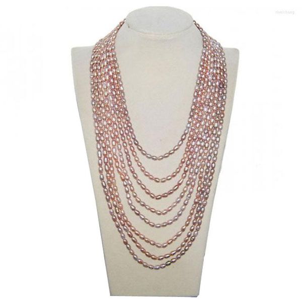 Halsketten mit Anhänger, 45,7–76,2 cm lange Kette, natürliche Lavendel-Reisförmige Süßwasserperlen-Halskette