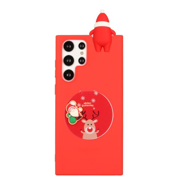 Custodie con staffa per specchio per il trucco per Samsung Galaxy Note20 S20 S21FE S22 Ultra A52 A22 3D Doll Cartoon Christmas Santa Cover in silicone regalo