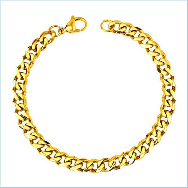 Braccialetti con ciondoli personalizzati all'ingrosso placcati in oro 18 carati 3/5/6 / 8mm cavigliera a maglia cubana 2206 Q2 Drop Delivery 2022 bracciali gioielli Dhcfh