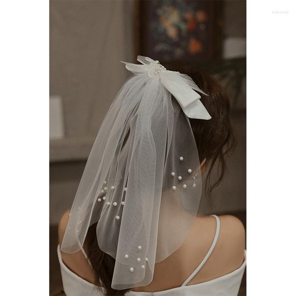 Forniture festive Fiocco fatto a mano Certificato di sposa coreana Breve paragrafo Copricapo da sposa Po da sposa Piccolo velo