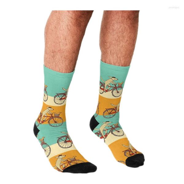 Мужские носки Забавные мужские носки в стиле Харадзюку с собакой и белкой на велосипеде с принтом Happy Hip Hop Unisex Man Art Новинка Повседневные животные
