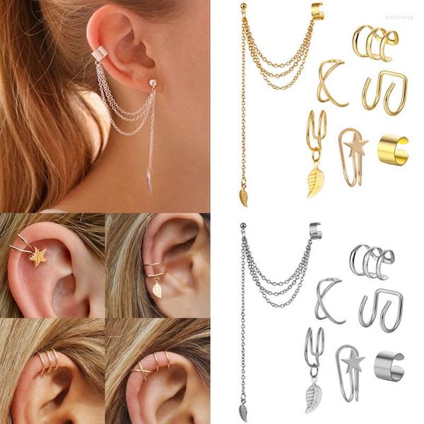 Rücken Ohrringe Mode Nicht-Piercing Ohrclip Für Frauen Gold Star Leaf Manschetten Set Einfache Gefälschte Knorpel Ohrring Manschette Kette